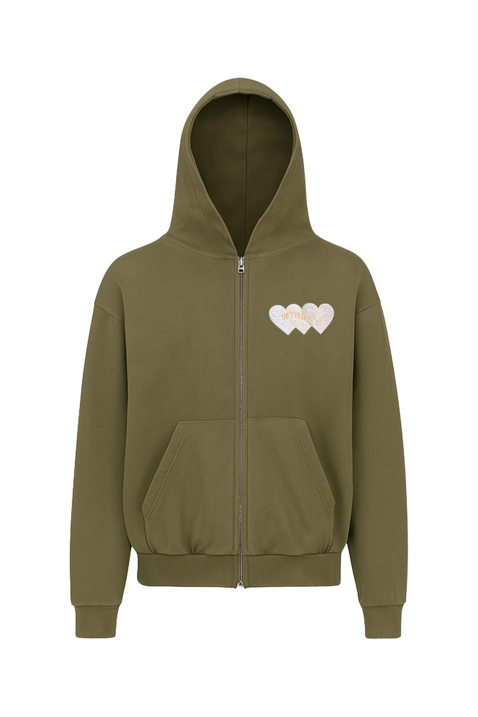 Corinth Love Code Khaki Green Oversized Zipped hoodie - Setted Apart