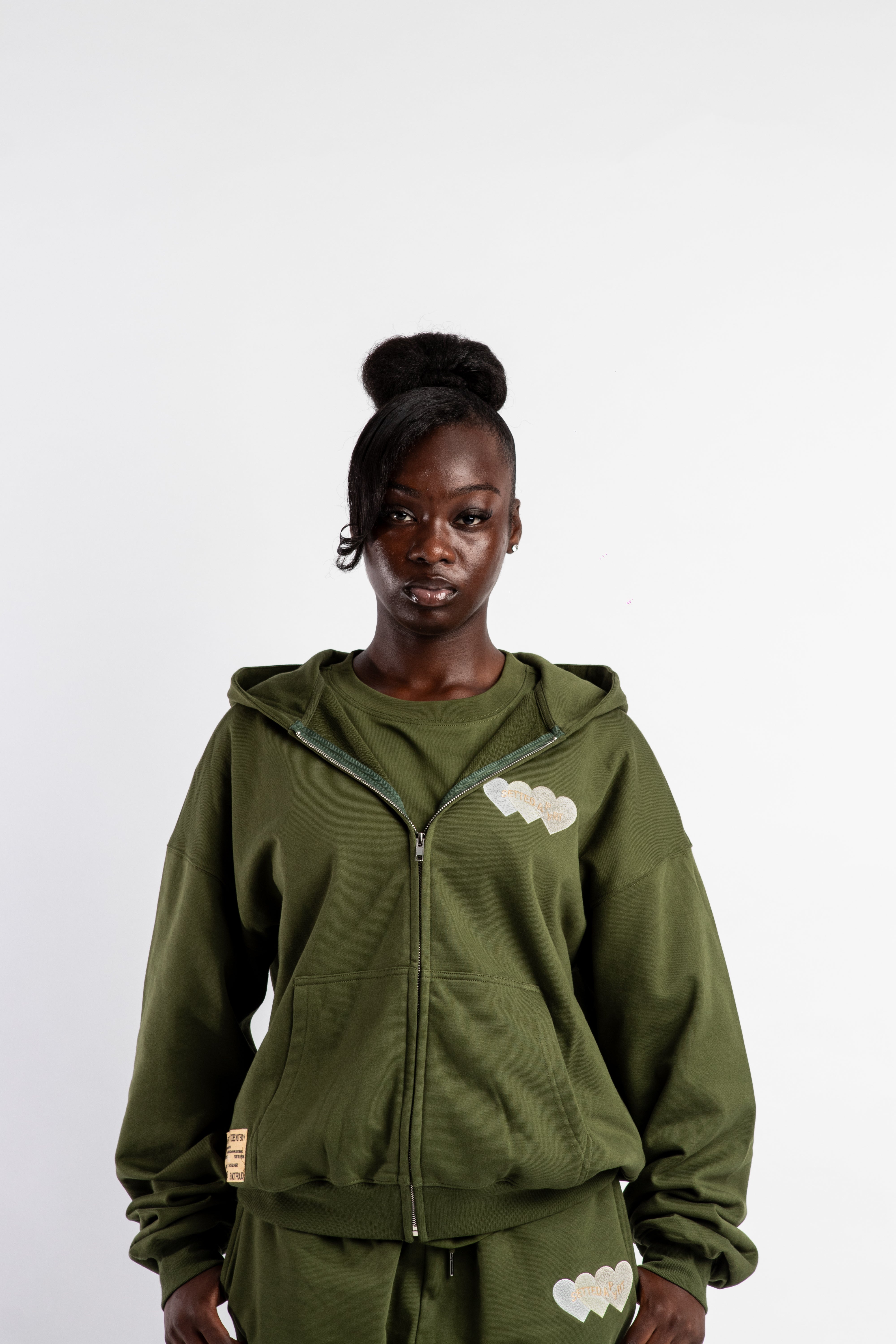 Corinth Love Code Khaki Green Oversized Zipped hoodie - Setted Apart