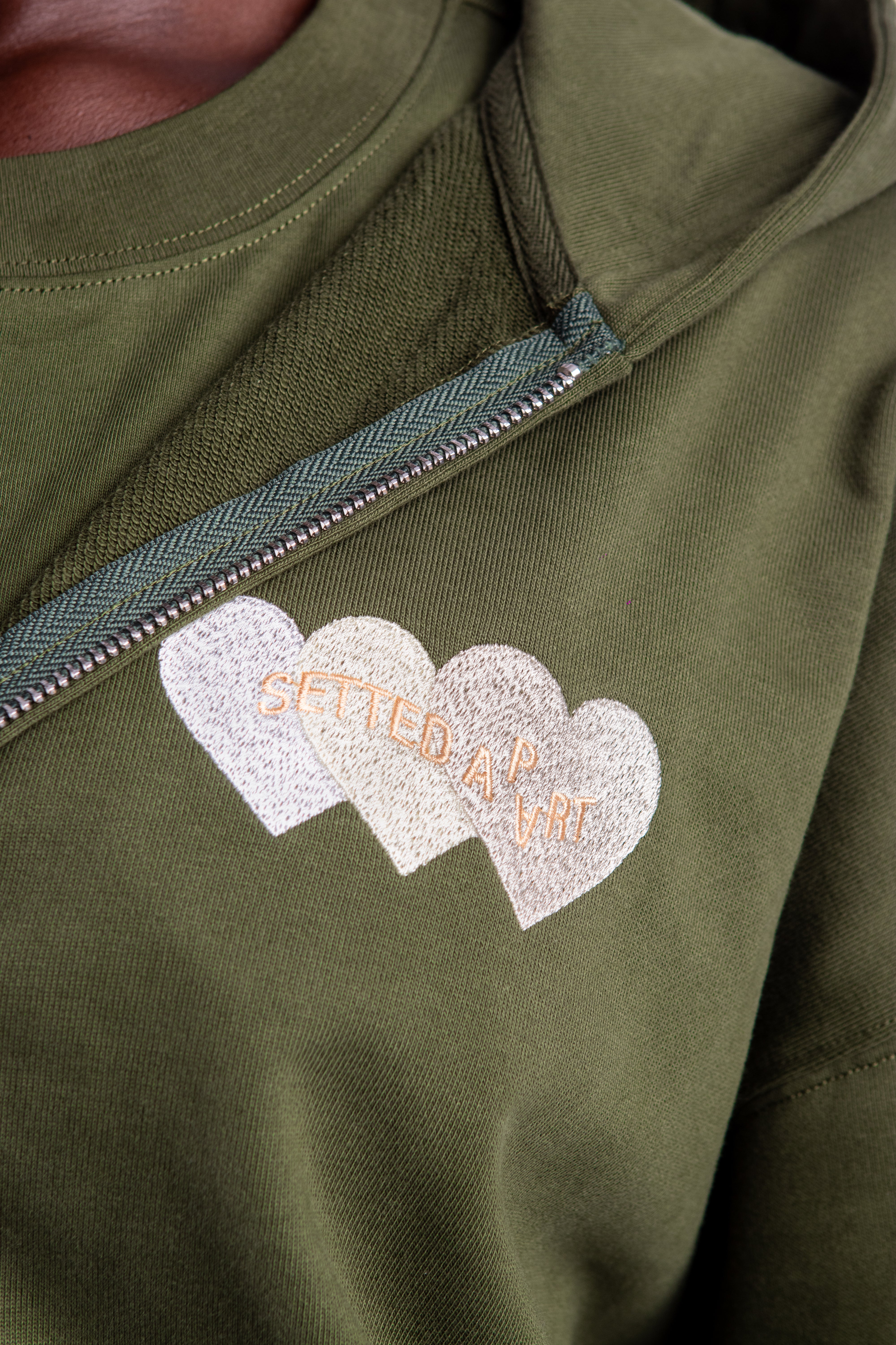 Corinth Love Code Khaki Green Oversized Zipped hoodie - Setted Apart